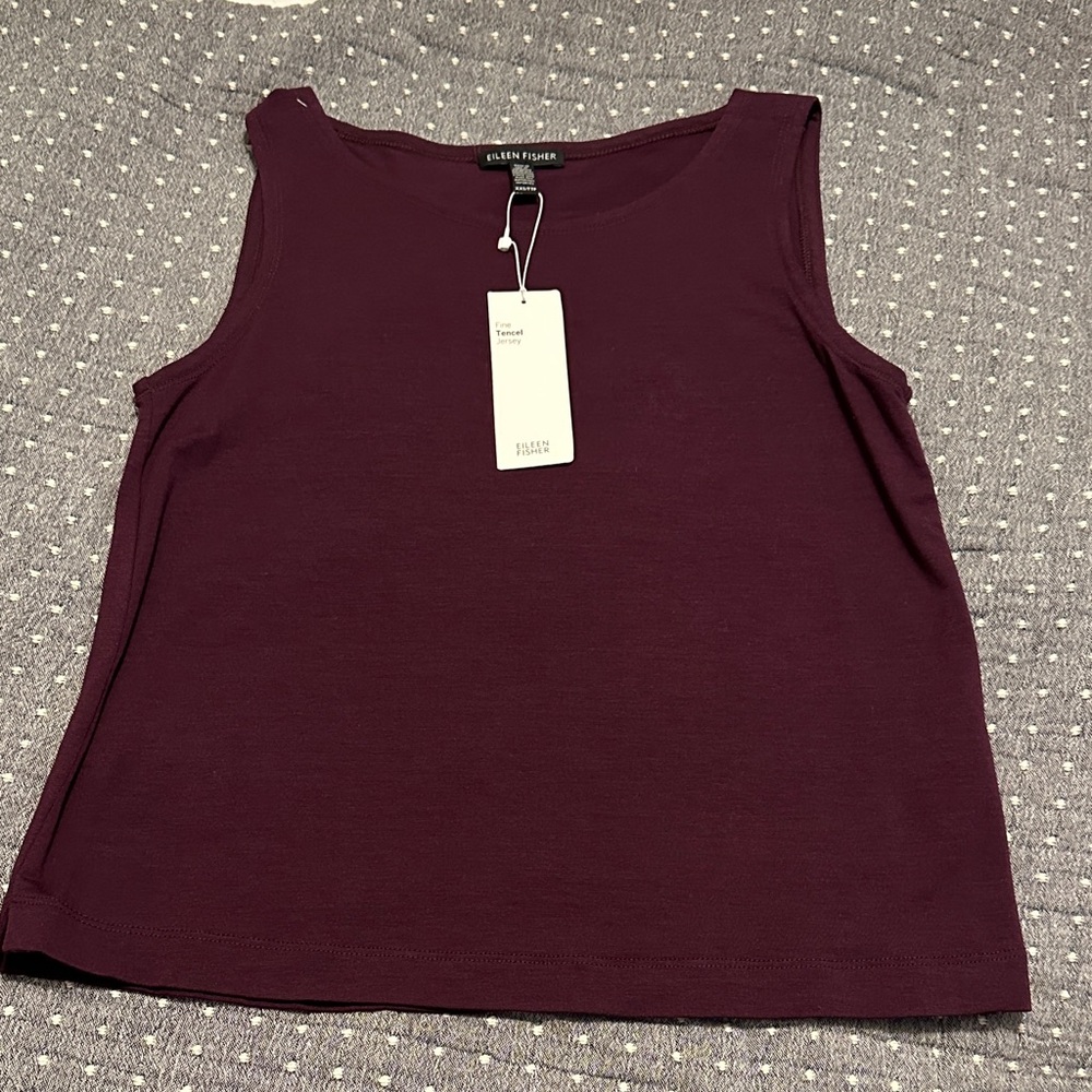 NWT Eileen Fisher Ballet Neck Sleeveless Top Slim Shell,  Color: RASNT, XXS